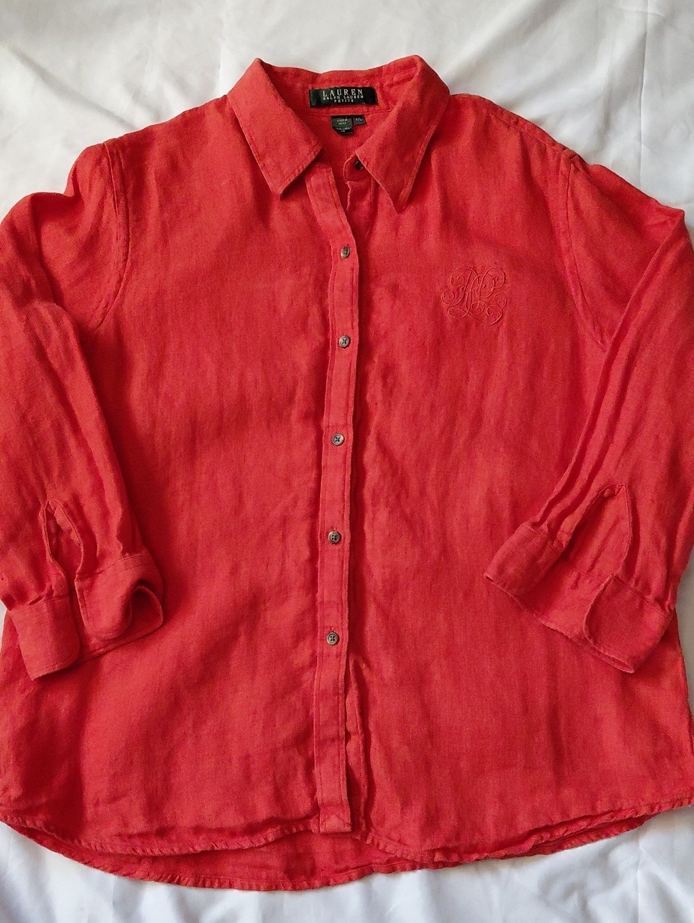 Ralph Lauren  Linen Button Up Shirt Burnt Orange Red Womens Petite L